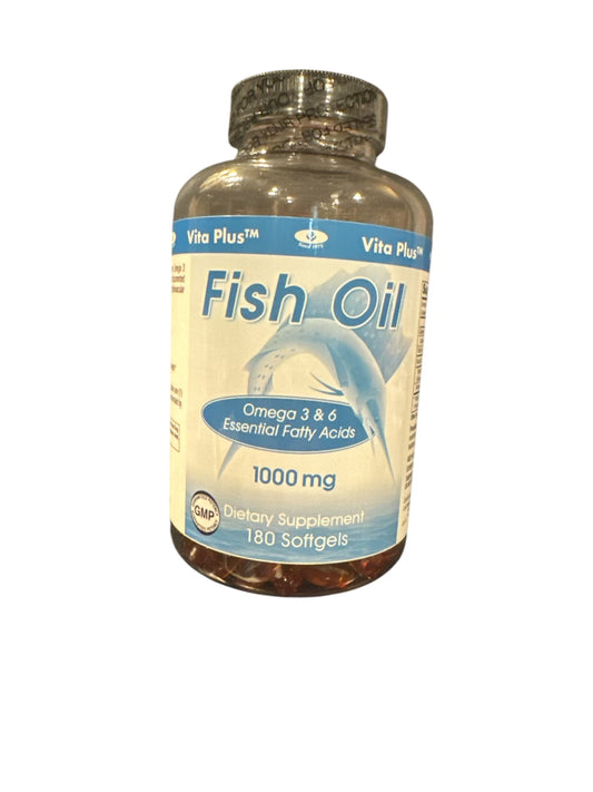 Fish Oil (Omega 3 and 6 essential fatty acids) 1000 mg 180 softgels